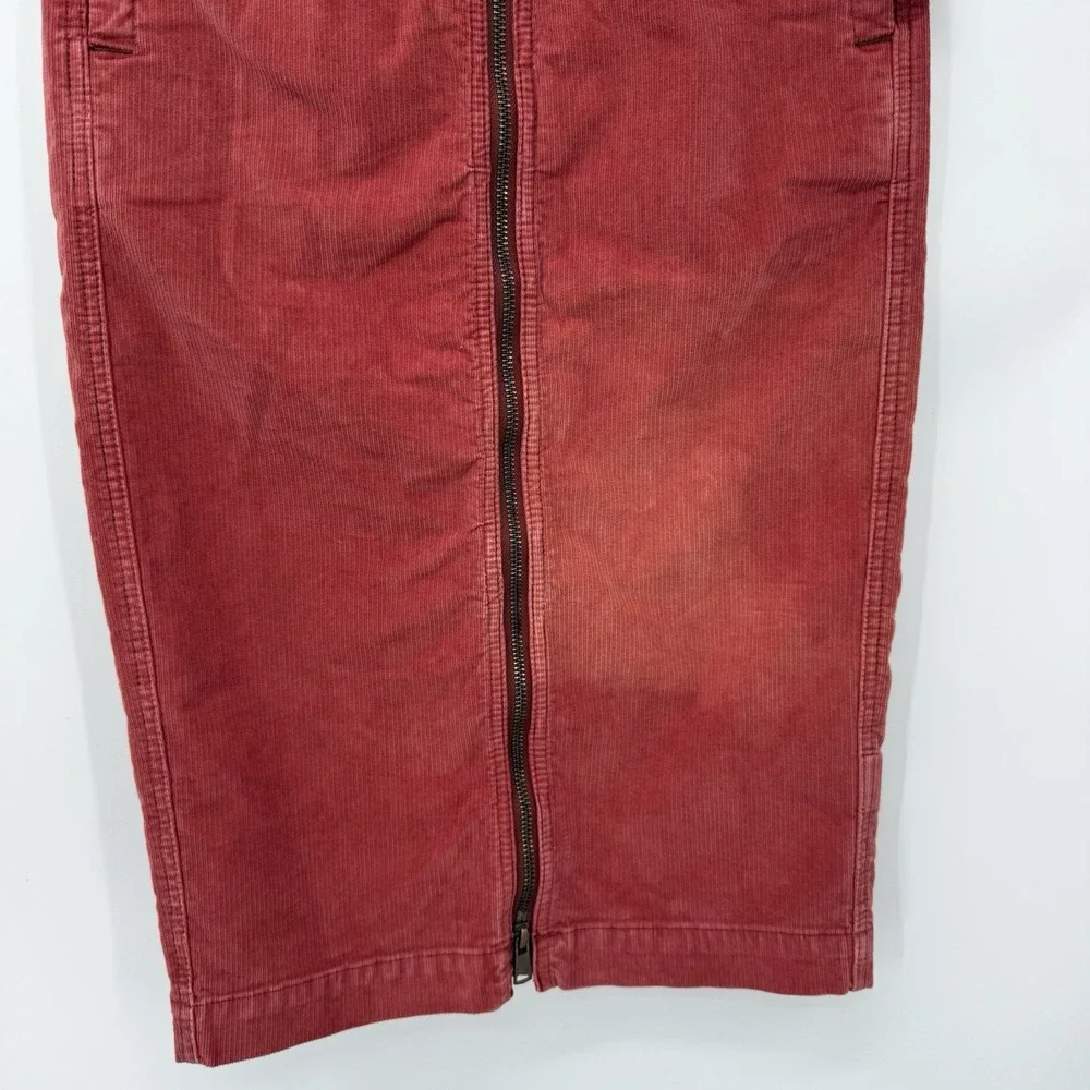 Free People Skirt Womens 24 Poppy Red We The Free Corduroy Zip Front Midi Pencil